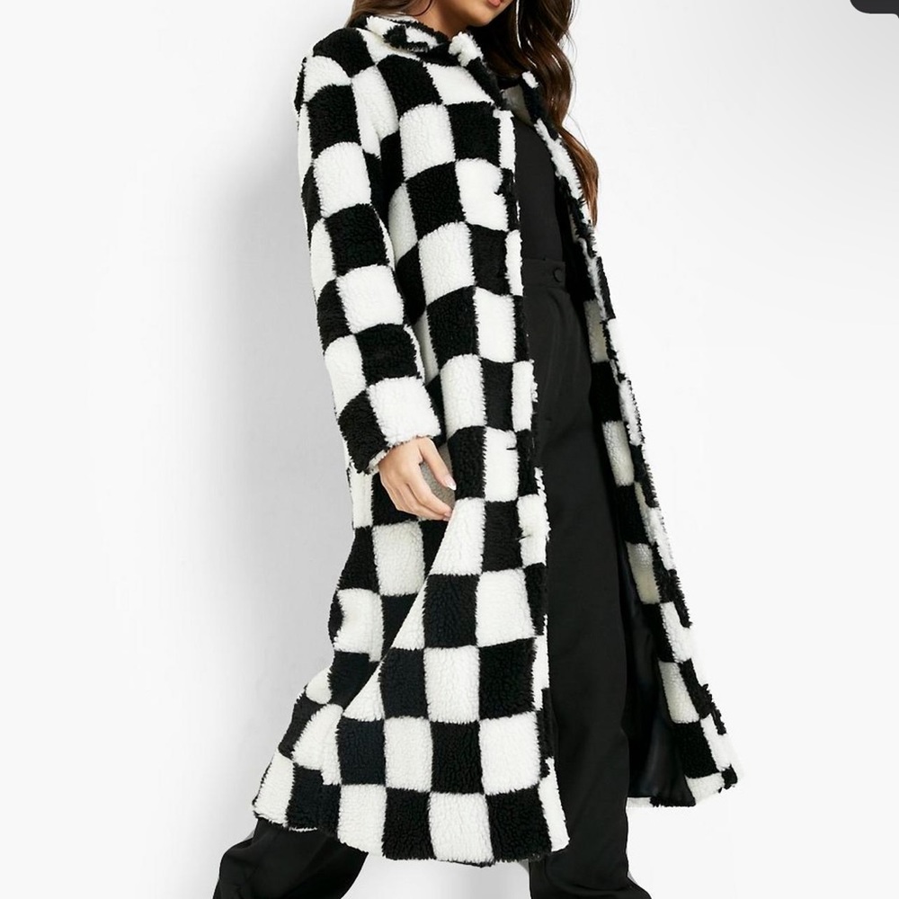 Boohoo Checkerboard teddy jacket